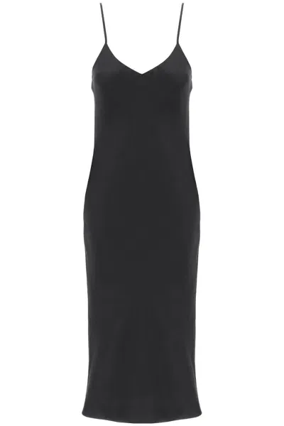 Norma Kamali Satin Bias Cut Midi Slip Dress In Black