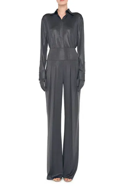 Norma Kamali Nk Shirt With Collar Stand In Charcoal In Gray