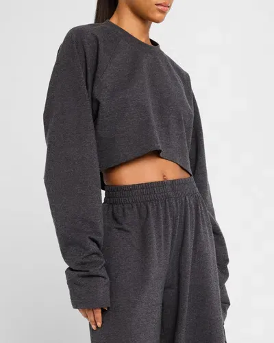 Norma Kamali Oversized Raglan-sleeve Cropped Top In Dark Heather Grey