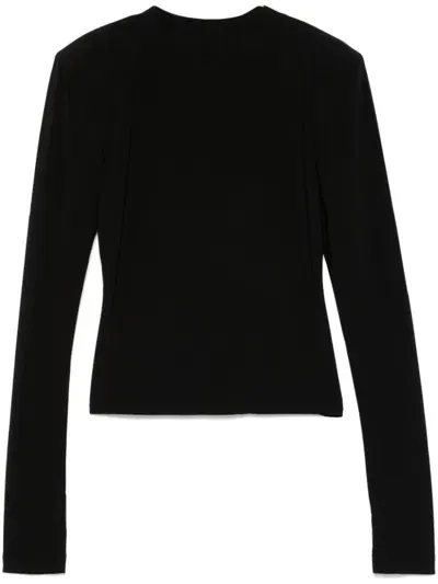 Norma Kamali Padded Shoulder Crewneck Top In Black