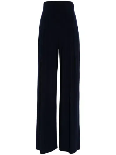 Norma Kamali High-waisted Pleated Palazzo Pants In Blue