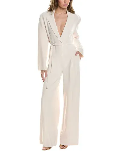 Norma Kamali Belted Pleated Stretch-jersey Jumpsuit In Beige