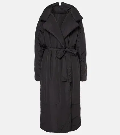 Norma Kamali Sleeping Bag Habotai Wrap Coat In Black