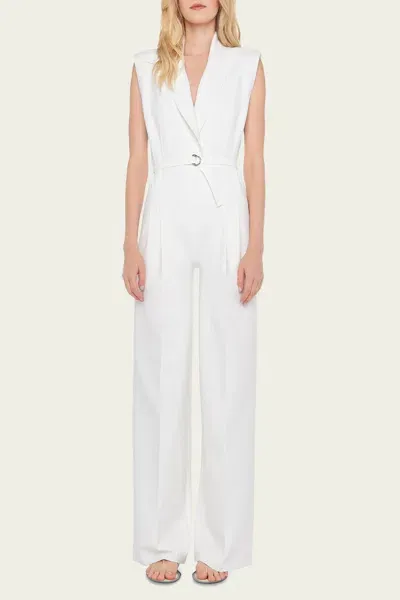 Norma Kamali Sleeveless Single Breasted Straight Leg Jumpsuit In Snow White