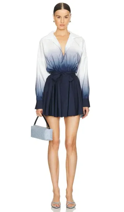 Norma Kamali Super Oversized Boyfriend Shirt Flared Mini Dress In True Navy Ombre