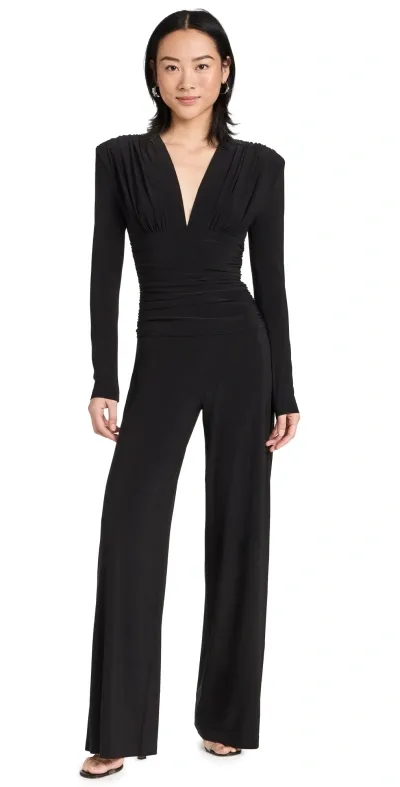 Norma Kamali Ruched Jersey Jumpsuit In Schwarz