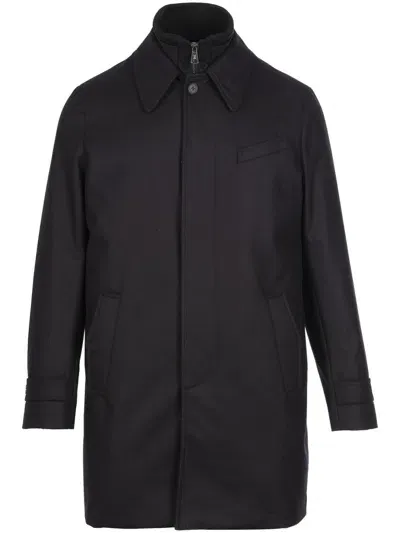 Norwegian Wool Down-lined Wool Coat In Black