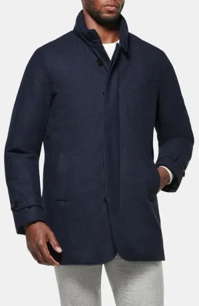 Norwegian Wool Slim Waterproof 750 Fill Power Quilted Down Coat With Packable Hood In Navy