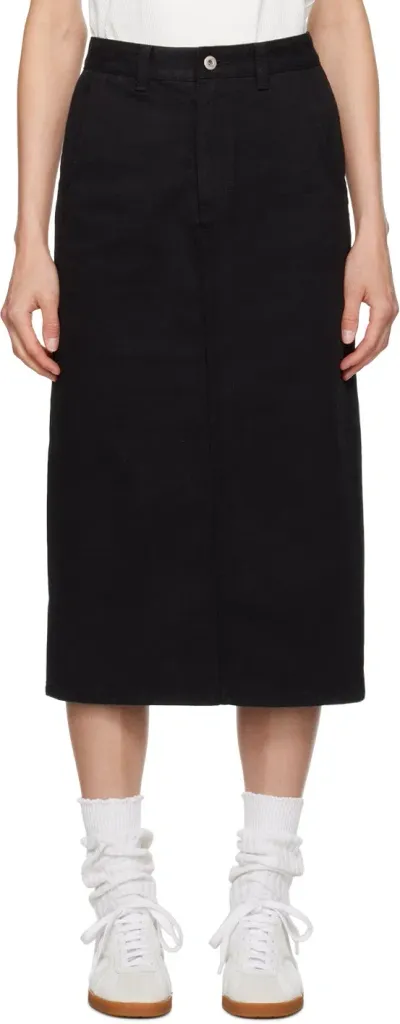 Nothing Written Black H-line Denim Midi Skirt In Washed Black