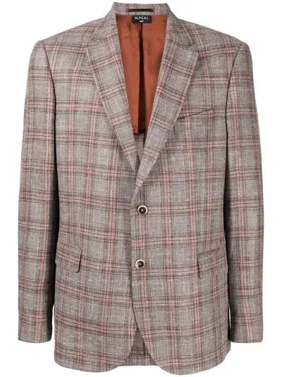 N•peal Plaid-check Print Button Blazer In Brown