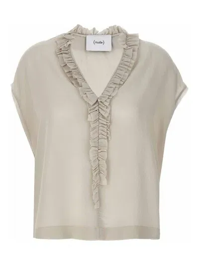 Nude Ruffled Silk Blouse In Beige