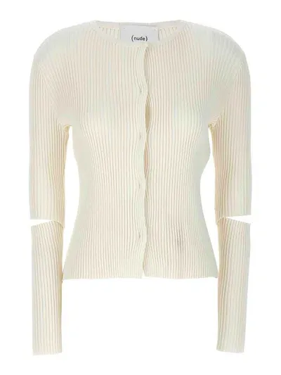 Nude Cutout Detail Ribbed Cardigan In White