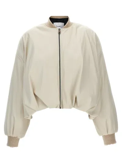 Nude Eco Leather Bomber Jacket Casual Jackets, Parka White