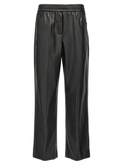 Nude Faux Leather Trousers Pants In Black