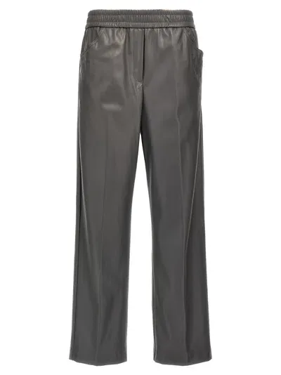 Nude Faux Leather Trousers Pants In Grey