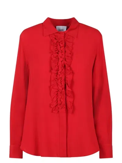 Nude Ruffle Shirt In Red