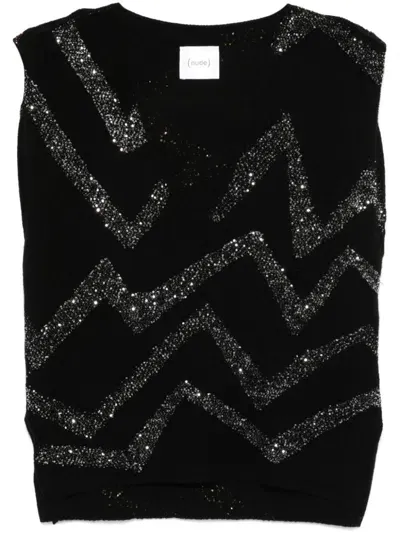 Nude Sequined Vest In Black