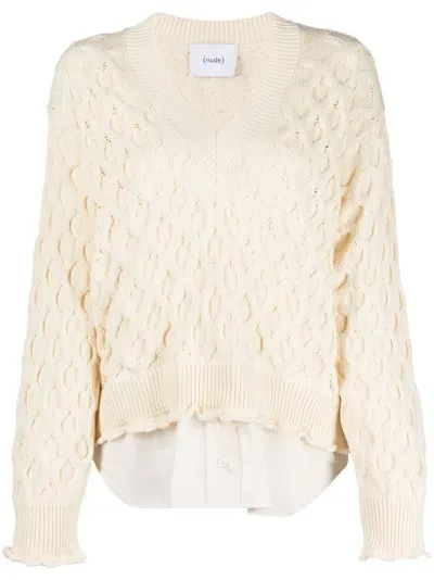 Nude Layered-effect Knitted Jumper In White