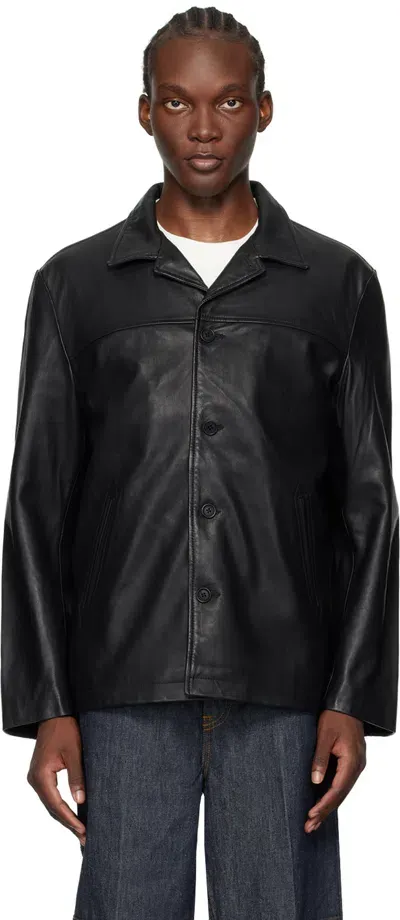 Nudie Jeans Black Ferry Leather Jacket