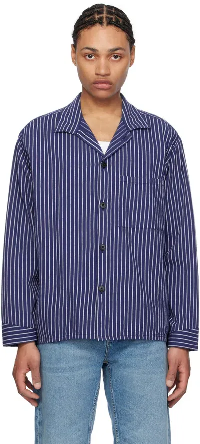 Nudie Jeans Berra Striped Cotton Shirt In Blue