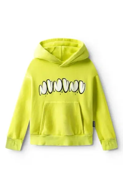 Nununu Kids' Distressed French Terry Graphic Hoodie In Hot Lime