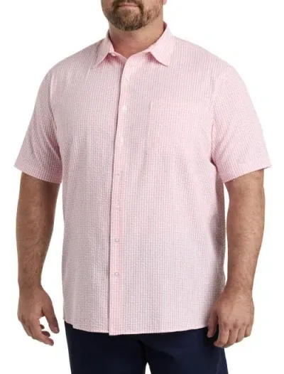 Oak Hill By Dxl Gingham Seersucker Sport Shirt In Pink White