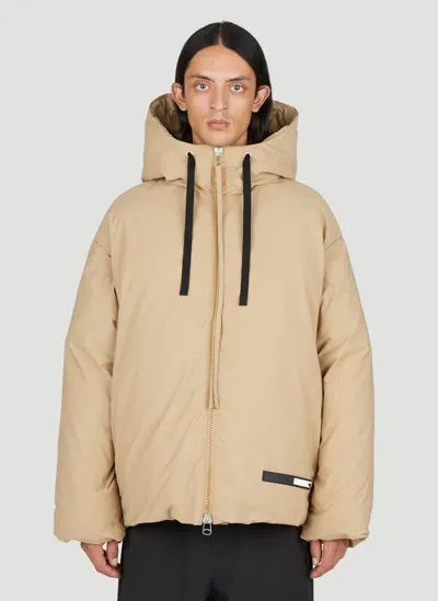 Oamc Lithium Hooded Padded Coat In Beige