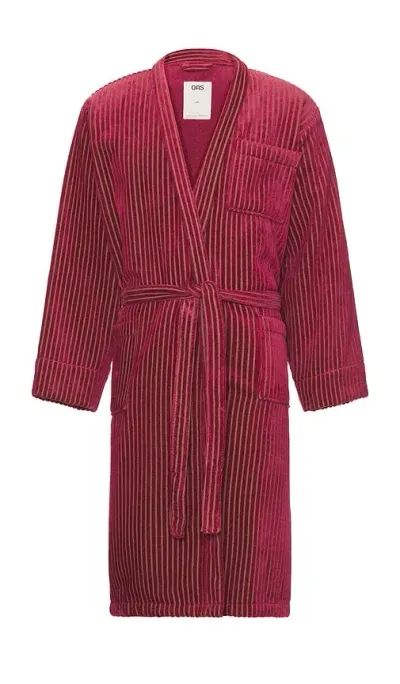 Oas Botnico Striped Velour Robe In Burgundy