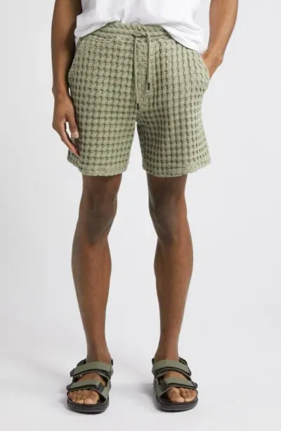 Oas Porto Waffle Knit Cotton Shorts In Dusty Green