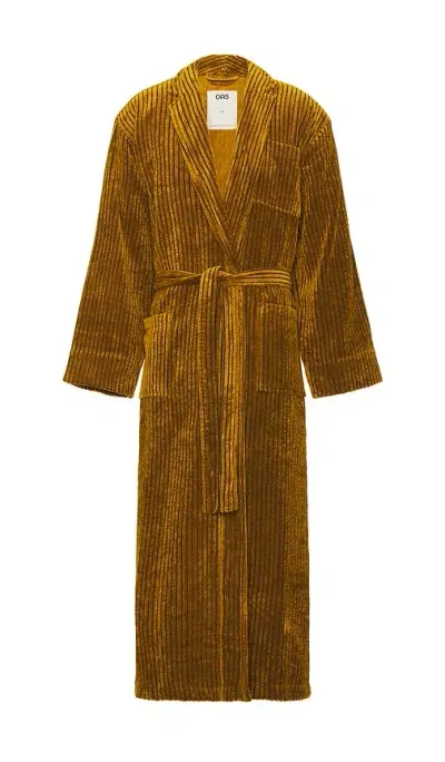 Oas Santigo Striped Velour Long Robe In Brown