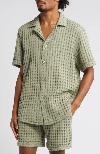 Oas Waffle Knit Camp Shirt In Dusty Green