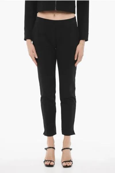 Oblo Unique Fleeced Cotton Casual Pants With Ankle Split In Black