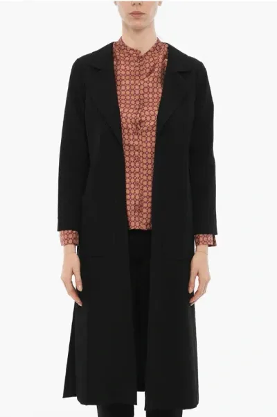 Oblo Unique Solid Color Long Blazer With Patch Pockets In Black