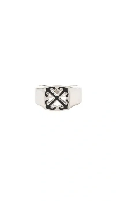 Off-white Enamel Arrow Ring In Silver