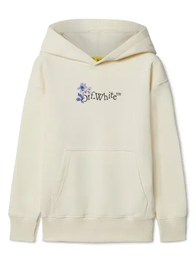 Off-white Kids' Arrow Flowers Cotton Hoodie In White