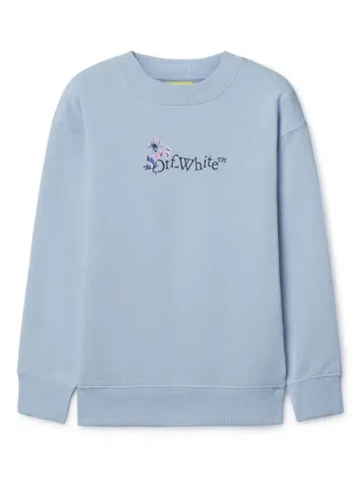 Off-white Kids' Arrow Flowers Cotton Sweatshirt In Blue