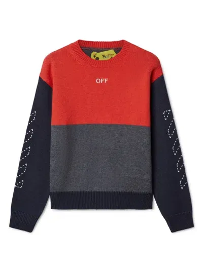 Off-white Kids' Arrow Stitched Colour-block Jumper In Green