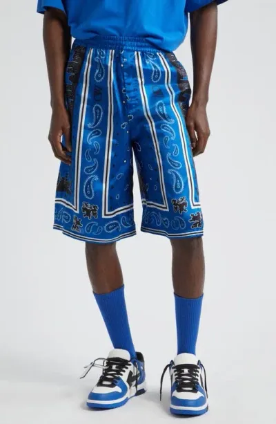 Off-white Bandana Paisley-print Shorts In Blue