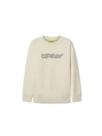 Off-white Kids' Beige Big Bookish Crewneck In White