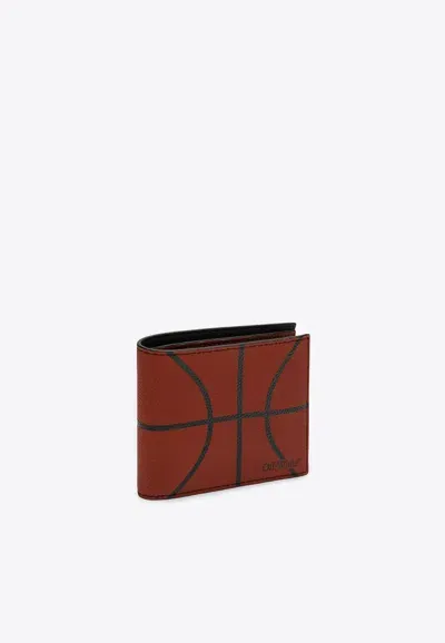 Off-white Leather Bi-fold Basketball Wallet Men In Red