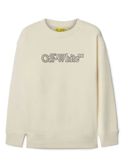 Off-white Kids' Big Bookish Cotton Sweatshirt In White