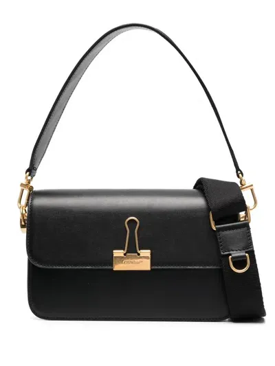 Off-white Binder Clip Leather Crossbody Bag In Schwarz