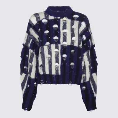 Off-white Black And White Mohair And Wool Blend Shibori Sweater In Blue