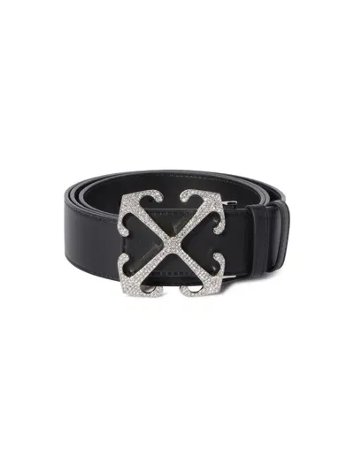 Off-white Black Leather Arrow Belt 50mm In 1072 Black - Silver