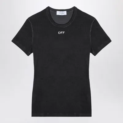 Off-white Black Washed Ribbed T-shirt In Gray