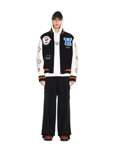 Off-white Black Wizard Leather Wool Varsity Jacket