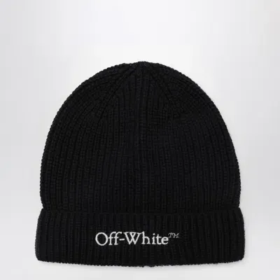 Off-white Kids' Wool-cotton Bookish Logo Beanie In Black