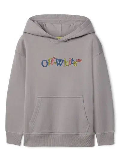 Off-white Kids' Bookish Crazy Cotton Hoodie In Grey