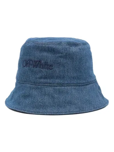 Off-white Bookish Logo Denim Bucket Hat In Blue