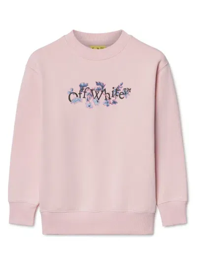 Off-white Kids' Bookish Flowers Cotton Sweatshirt In Pink